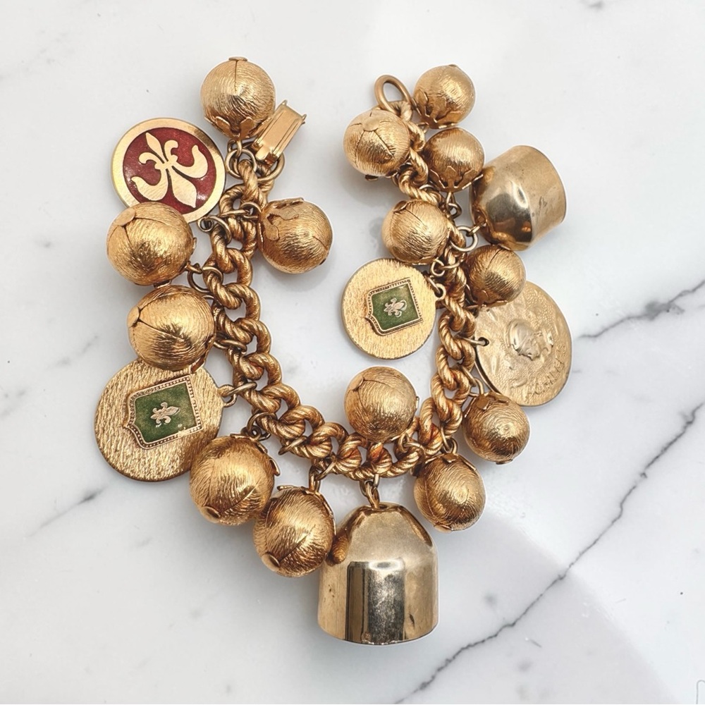 Vintage Victorian Revival Style Gold Charm Bracelet